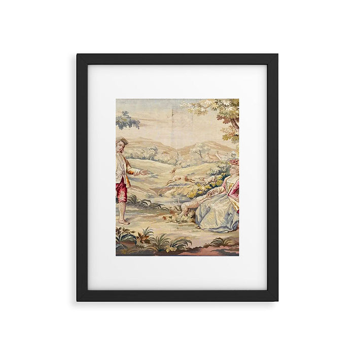 Antique 19th Century French Aubusson Tapestry Romantic Hunting Scene Framed Art Print Gallery Image 1