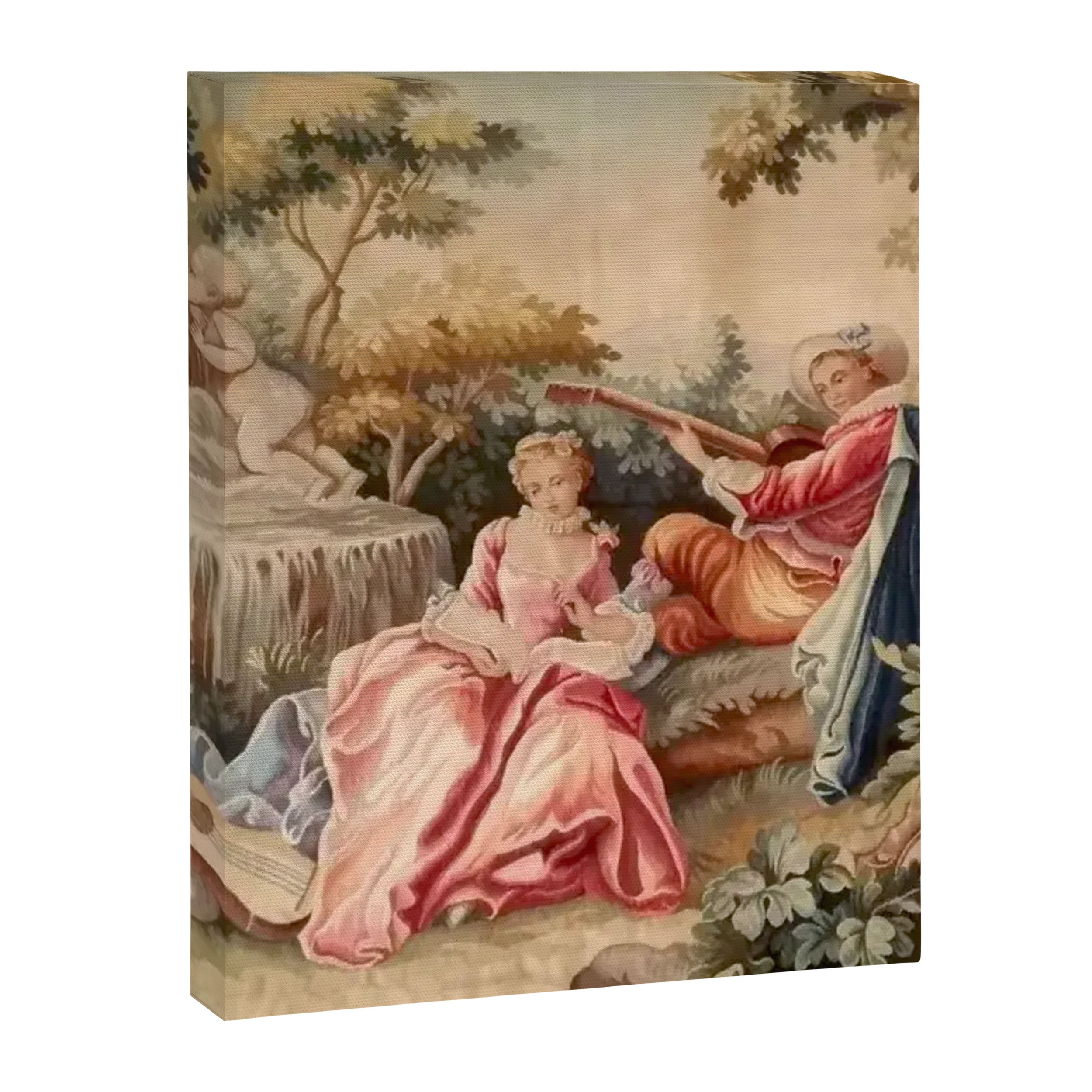 Antique 19th Century French Aubusson Gallant Courtship Romantic Tapestry Canvas Print Gallery Image 6
