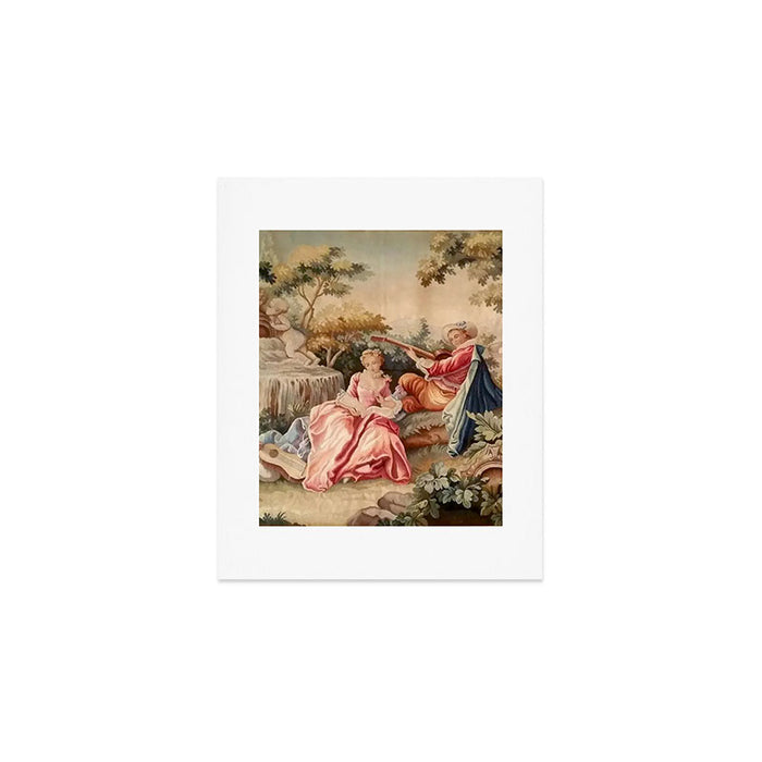 Antique 19th Century French Aubusson Gallant Courtship Romantic Tapestry Art Print Gallery Image 1