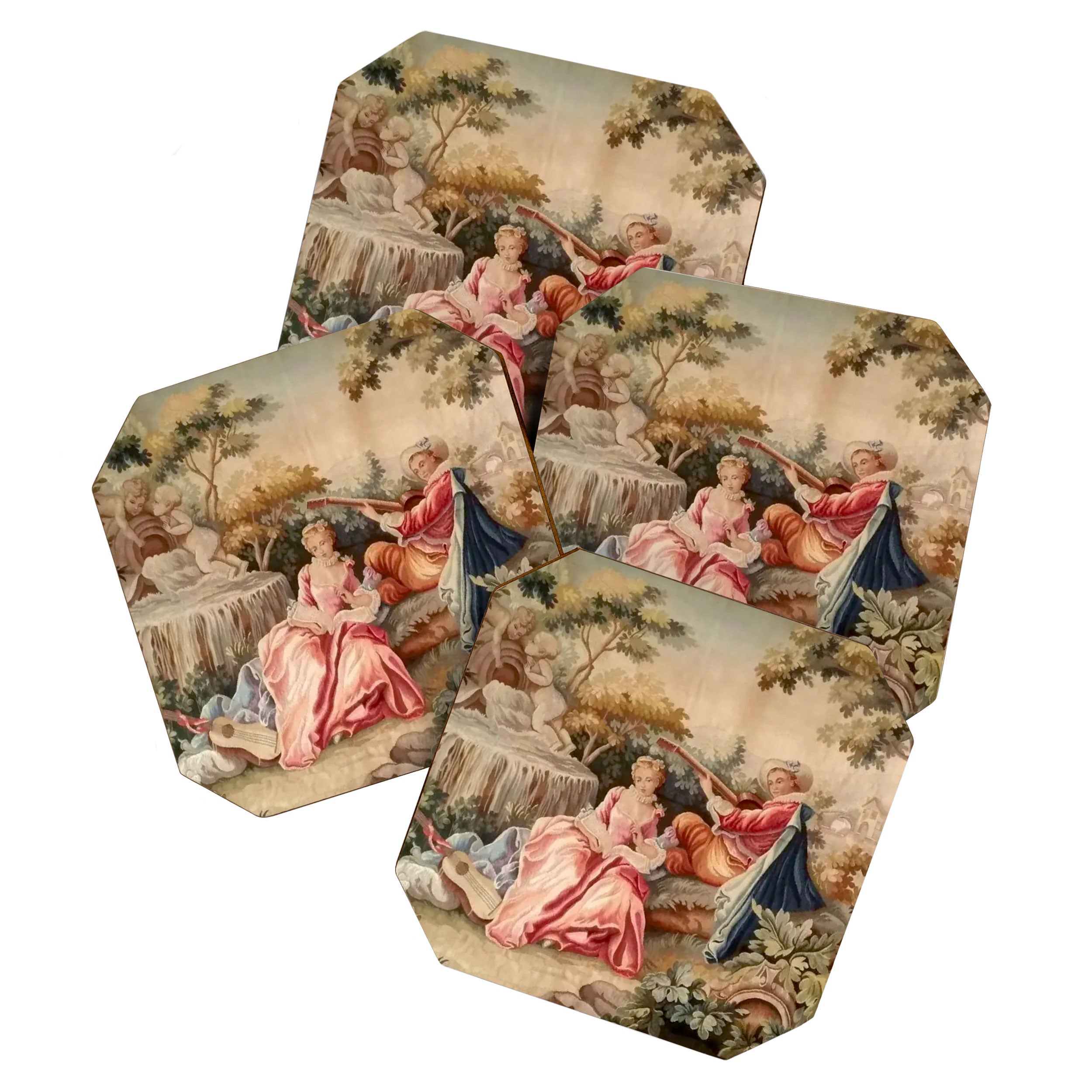 Antique 19th Century French Aubusson Gallant Courtship Romantic Tapestry Coaster Gallery Image 1