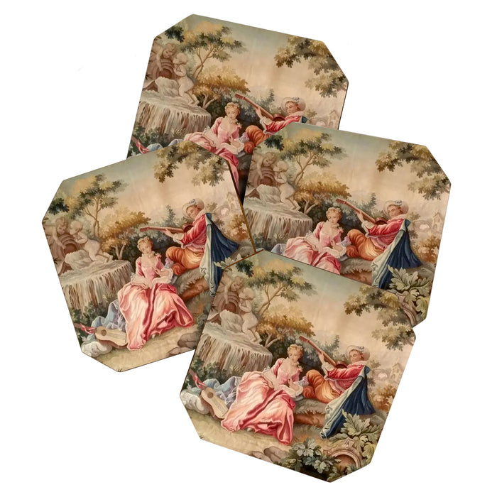 Antique 19th Century French Aubusson Gallant Courtship Romantic Tapestry Coaster Gallery Image 1