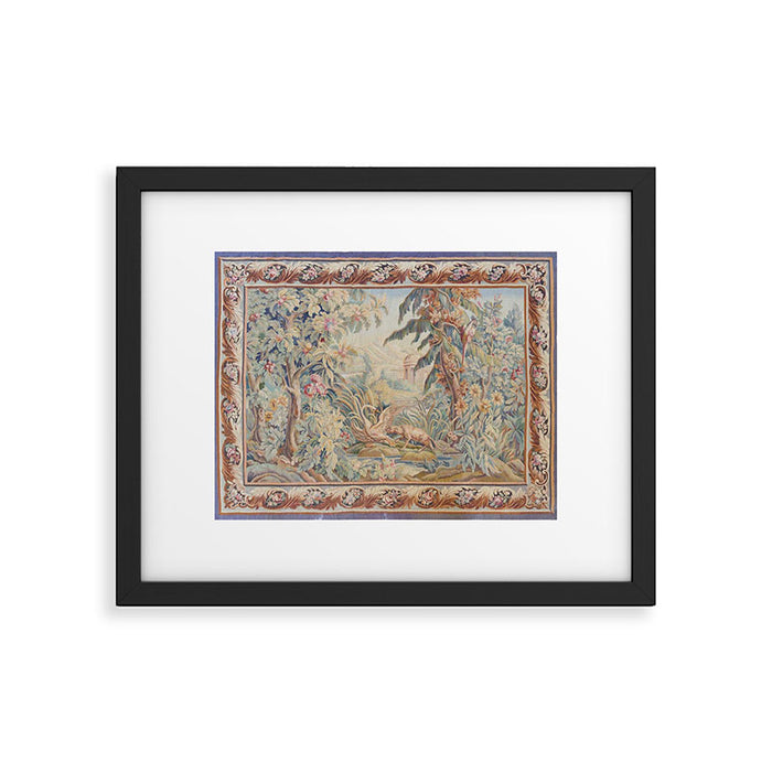 Antique 19th Century French Aubusson Landscape Tapestry with Swan Framed Art Print Gallery Image 1
