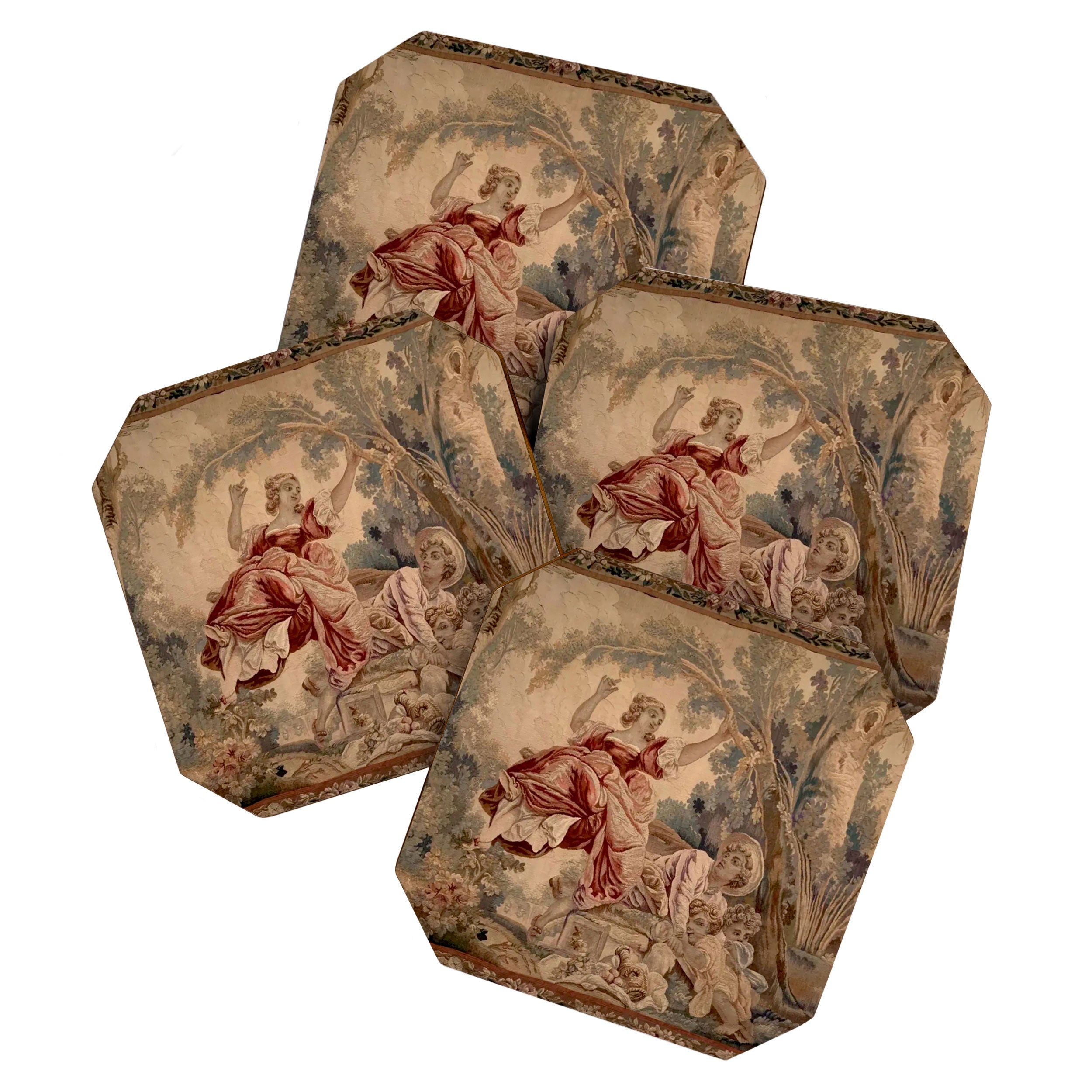Antique 19th Century French Aubusson Rococo Romantic Lovers Tapestry Coaster Gallery Image 1