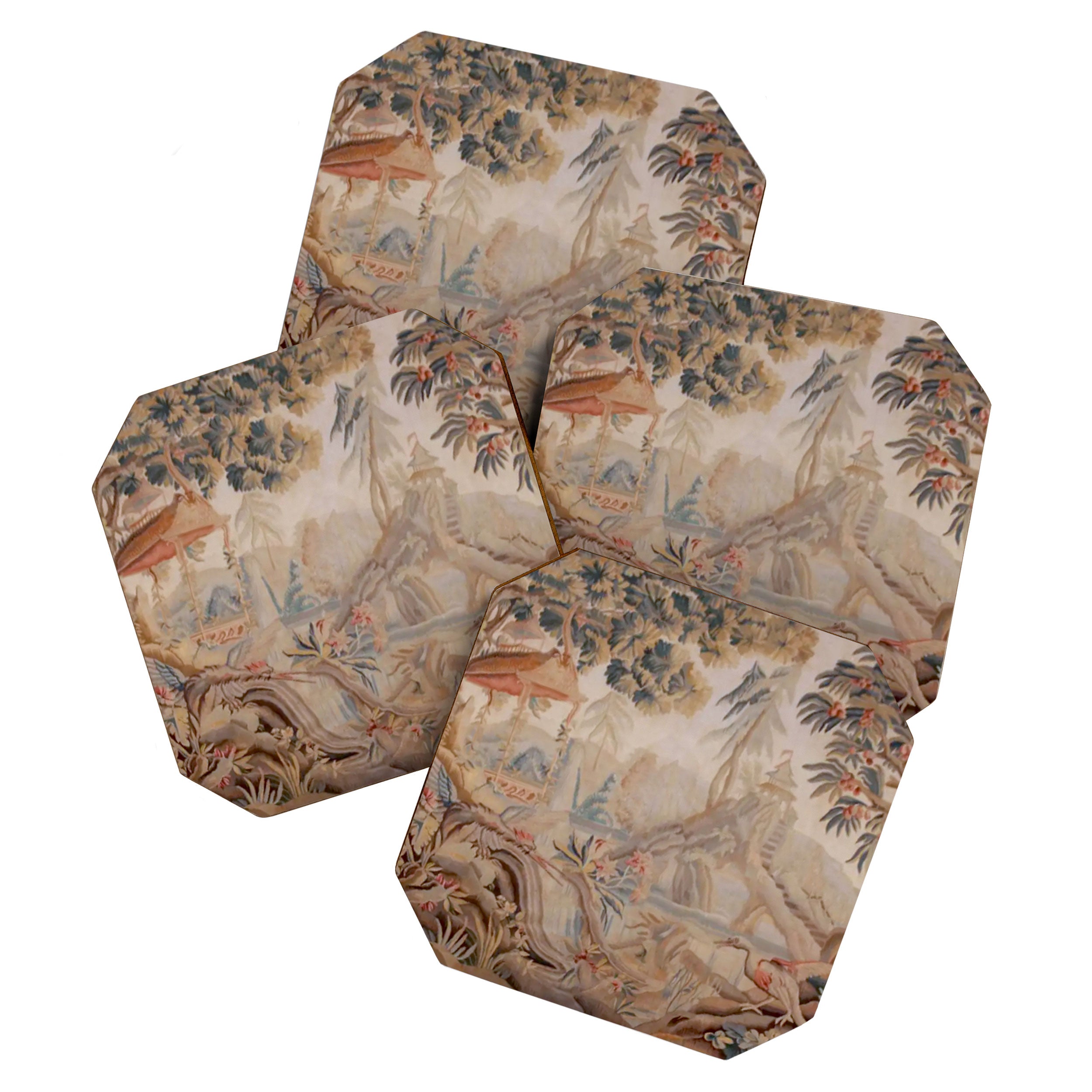Antique 19th Century French Chinoiserie Verdure Pagoda Tapestry Coaster Gallery Image 1