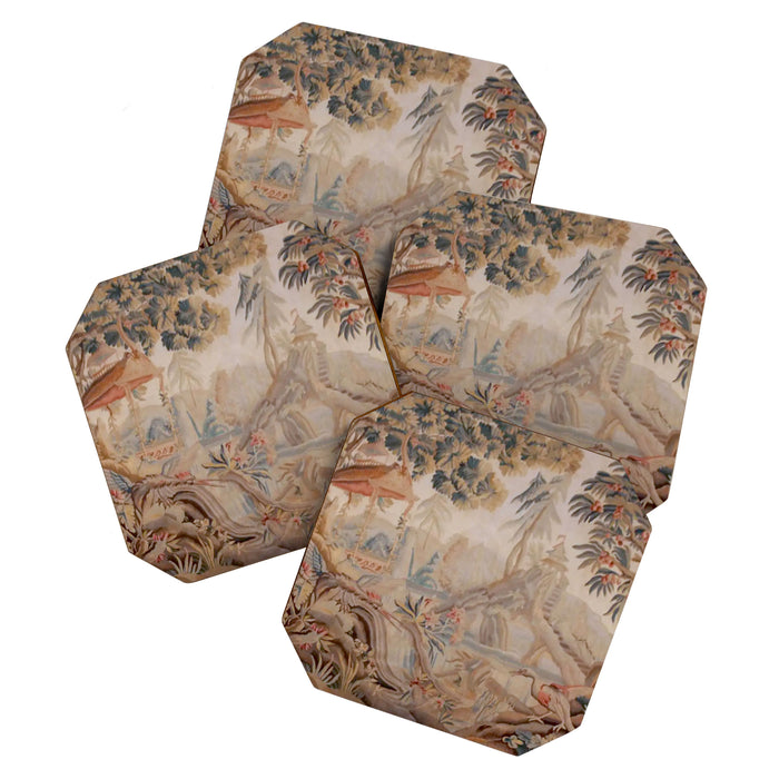 Antique 19th Century French Chinoiserie Verdure Pagoda Tapestry Coaster Gallery Image 1