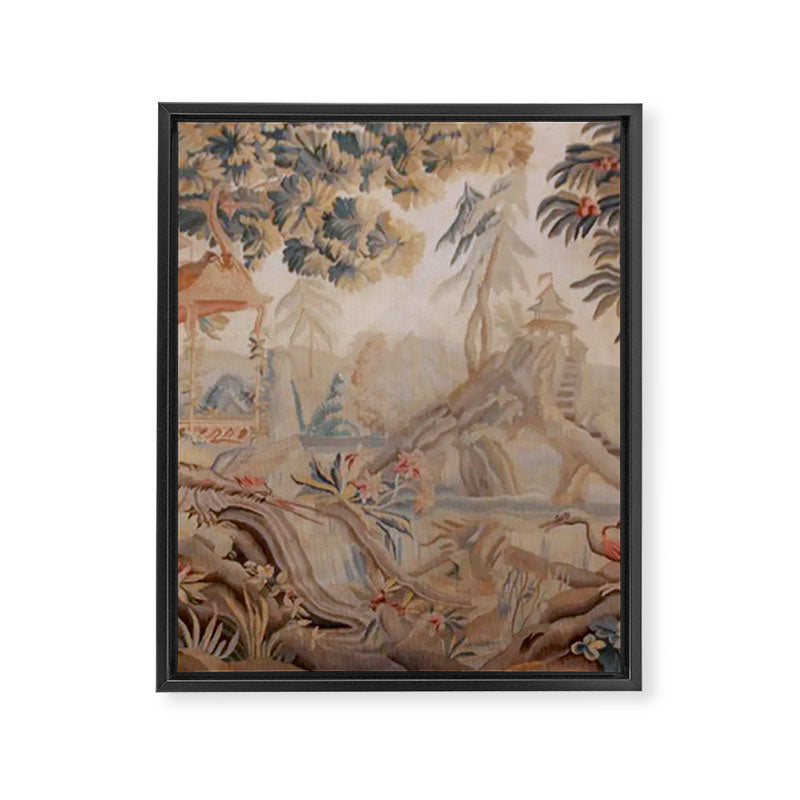 Antique 19th Century French Chinoiserie Verdure Pagoda Tapestry Framed Canvas Print Gallery Image 6