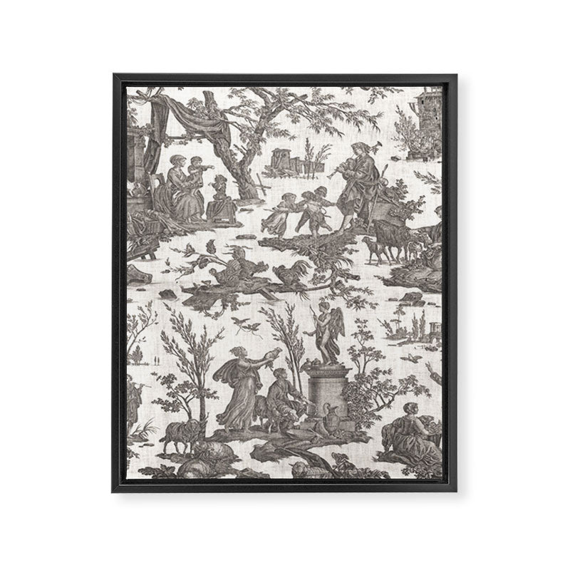 Antique 19th Century French Toile de Jouy Framed Canvas Print Gallery Image 8