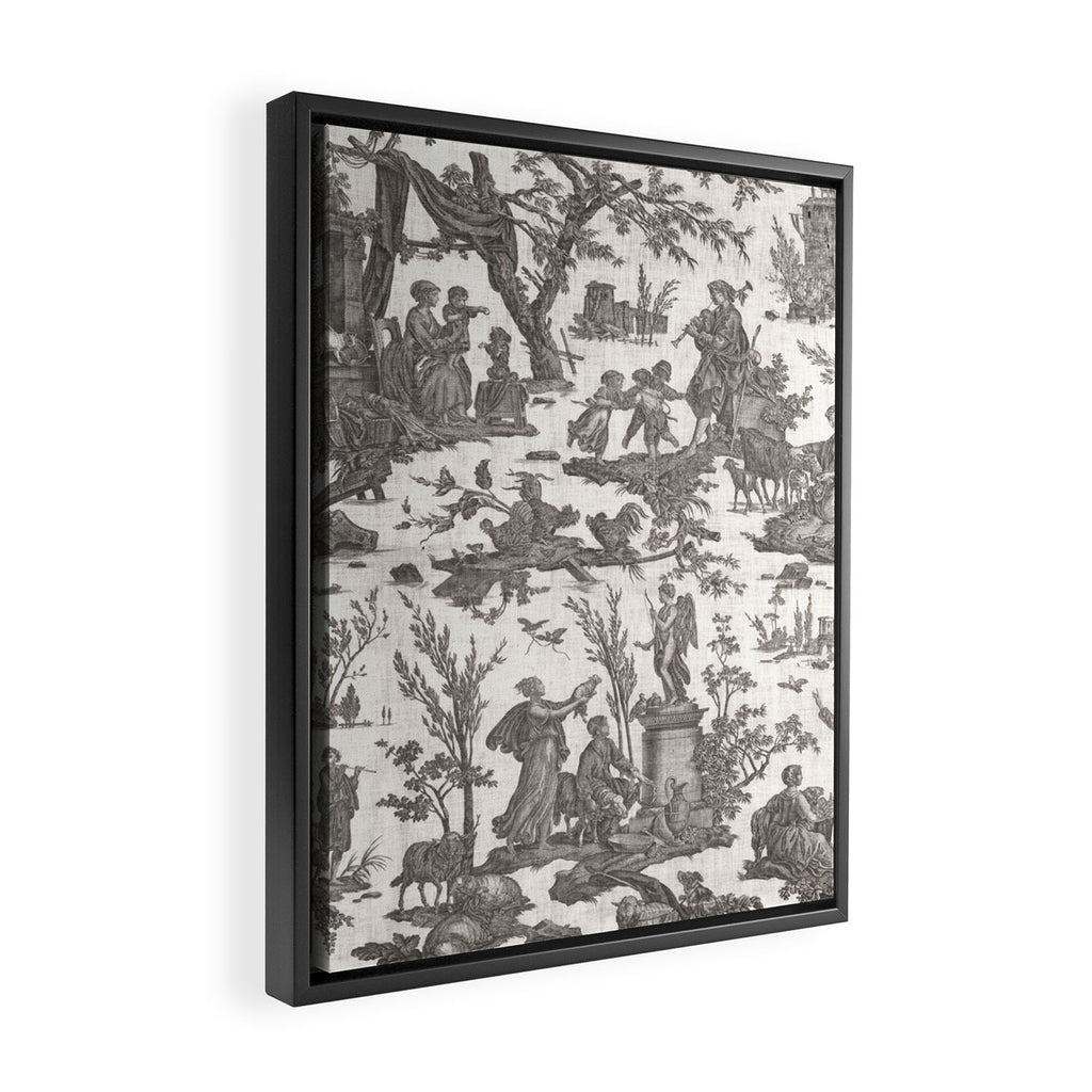 Antique 19th Century French Toile de Jouy Framed Canvas Print Gallery Image 2