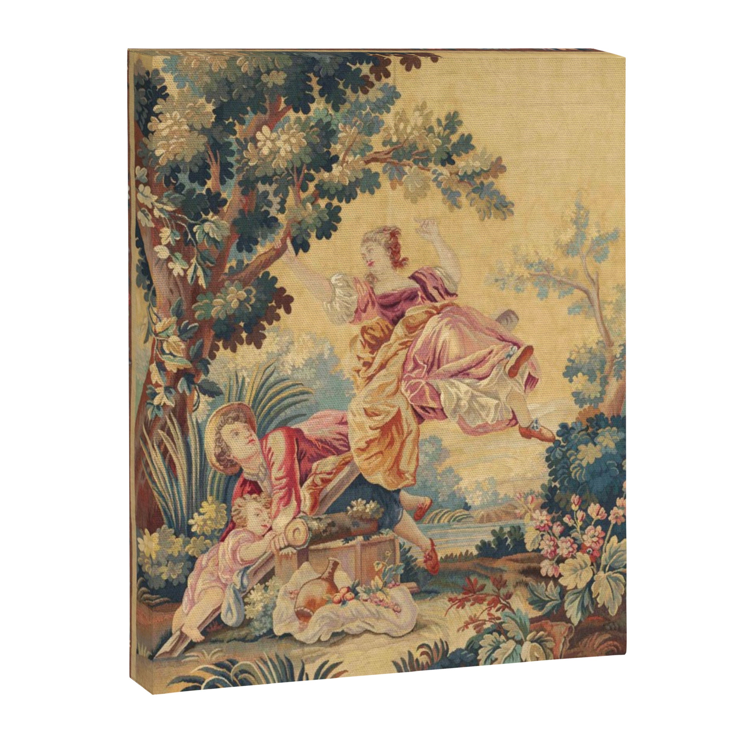 Antique 19th Century Girl On The Swing French Aubusson Tapestry Canvas Print Gallery Image 6