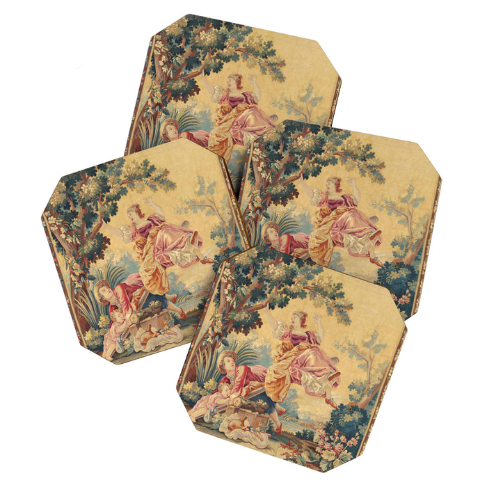 Antique 19th Century Girl On The Swing French Aubusson Tapestry Coaster Gallery Image 1