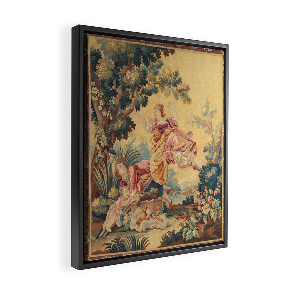 Antique 19th Century Girl On The Swing French Aubusson Tapestry Framed Canvas Print Gallery Image 2