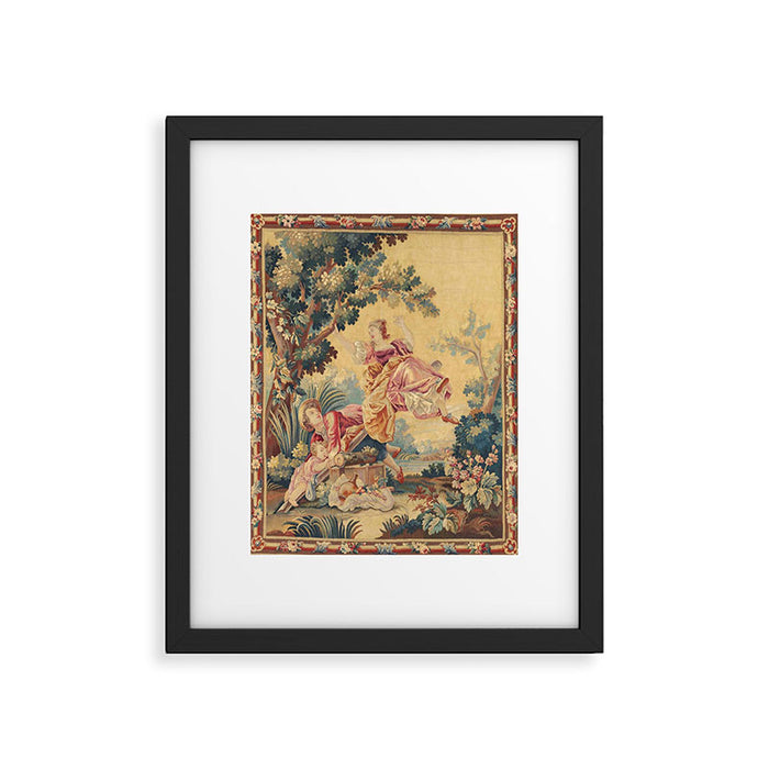 Antique 19th Century Girl On The Swing French Aubusson Tapestry Framed Art Print Gallery Image 1