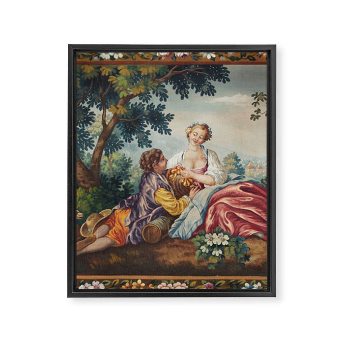 Antique 19th Century Romantic Lovers French Aubusson Tapestry Framed Canvas Print Gallery Image 1