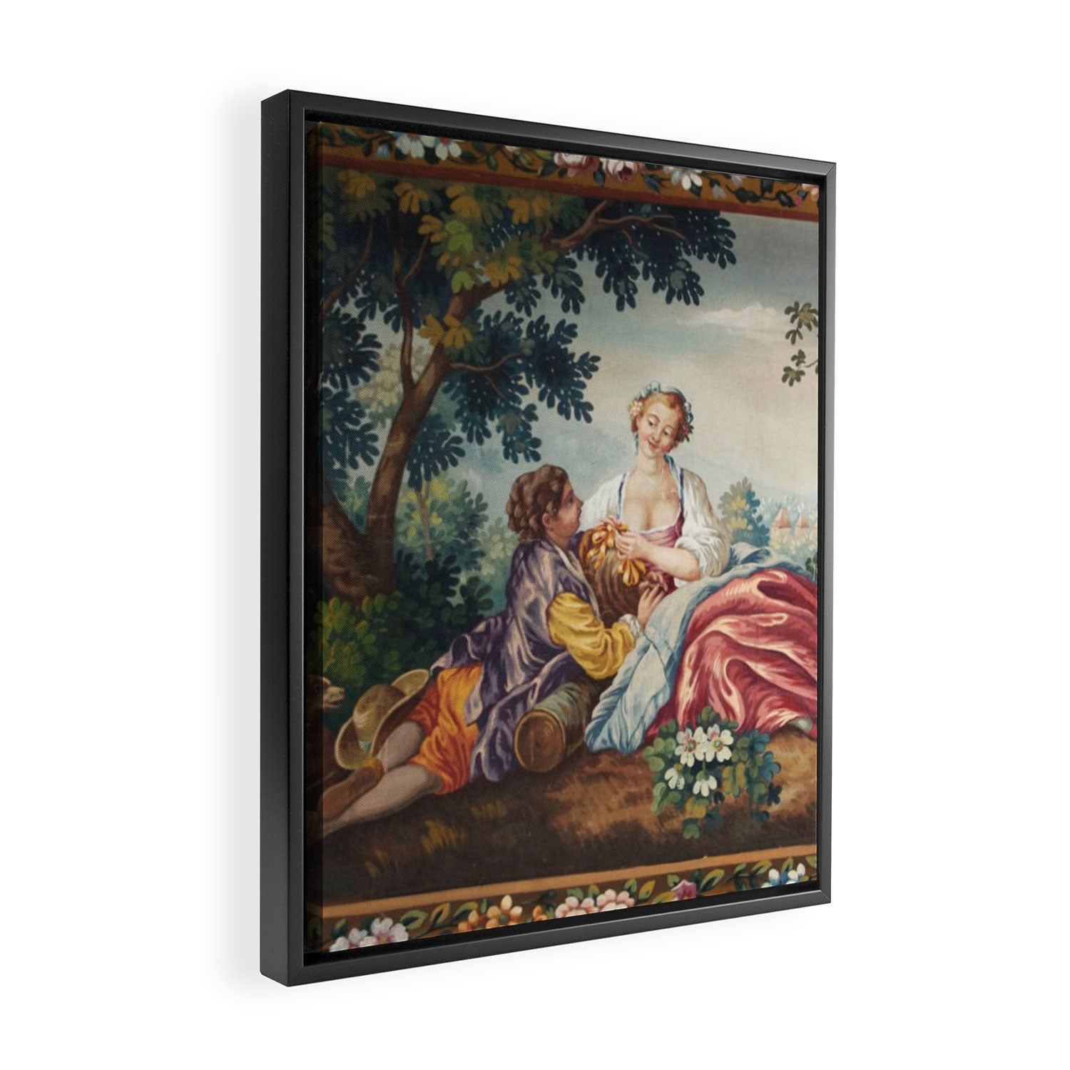 Antique 19th Century Romantic Lovers French Aubusson Tapestry Framed Canvas Print Gallery Image 2