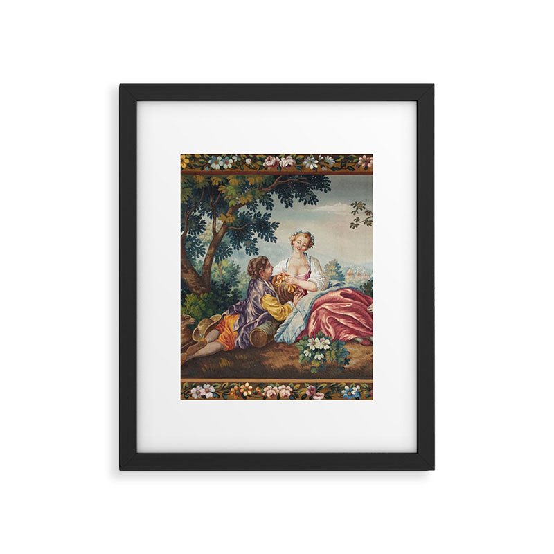 Antique 19th Century Romantic Lovers French Aubusson Tapestry Framed Art Print Gallery Image 5