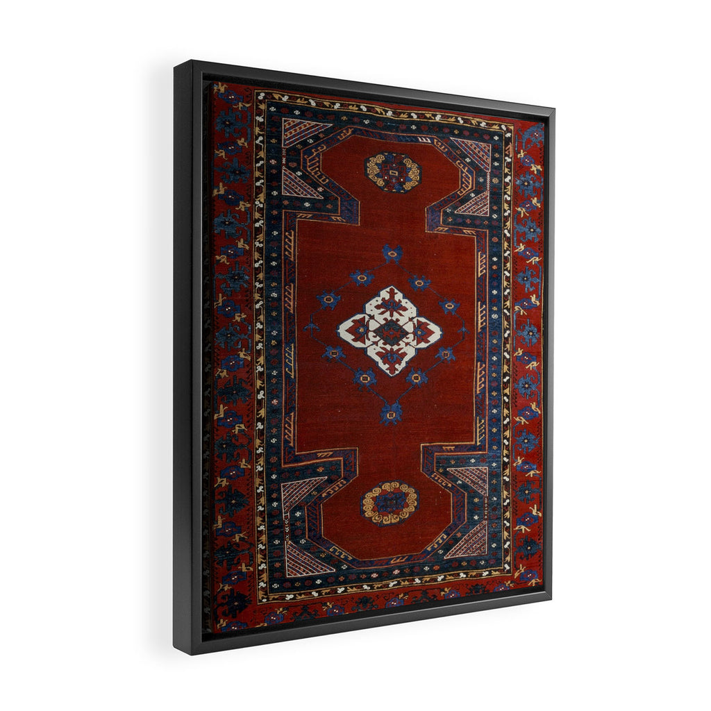 Antique Anatolian Ushak Crimson Wine Turkish Rug Framed Canvas Print Gallery Image 2