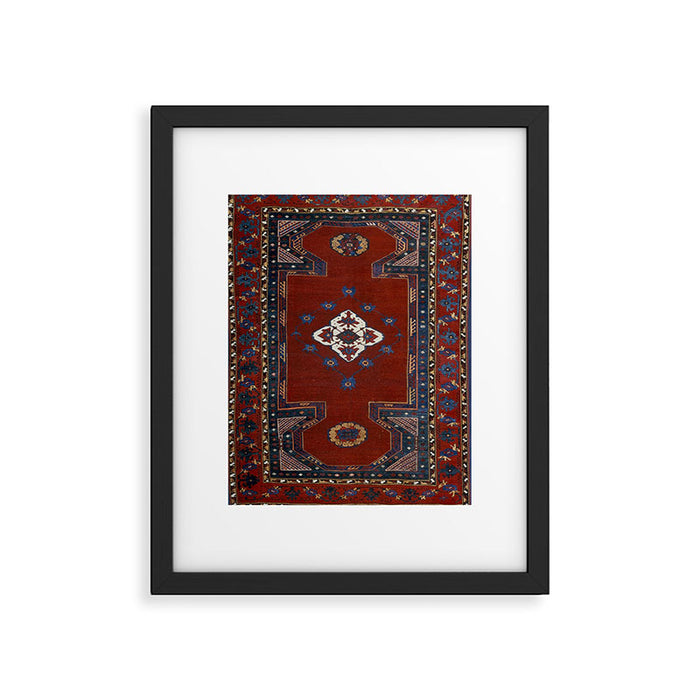Antique Anatolian Ushak Crimson Wine Turkish Rug Framed Art Print Gallery Image 1