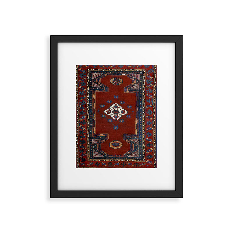 Antique Anatolian Ushak Crimson Wine Turkish Rug Framed Art Print Gallery Image 5