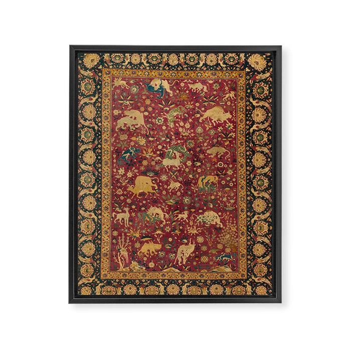 Antique Animal Jungle Persian Oriental Rug Framed Canvas Print Gallery Image 1
