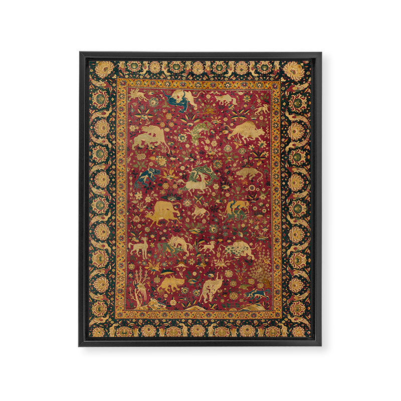 Antique Animal Jungle Persian Oriental Rug Framed Canvas Print Gallery Image 6