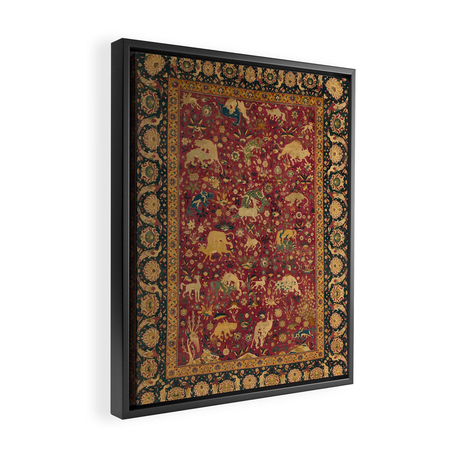 Antique Animal Jungle Persian Oriental Rug Framed Canvas Print Gallery Image 2