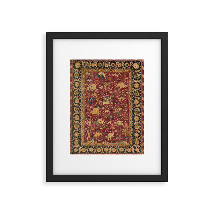 Antique Animal Jungle Persian Oriental Rug Framed Art Print Gallery Image 1