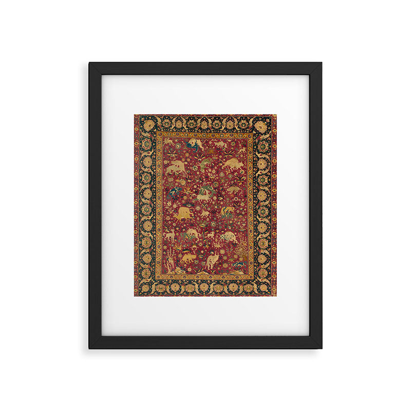Antique Animal Jungle Persian Oriental Rug Framed Art Print Gallery Image 5