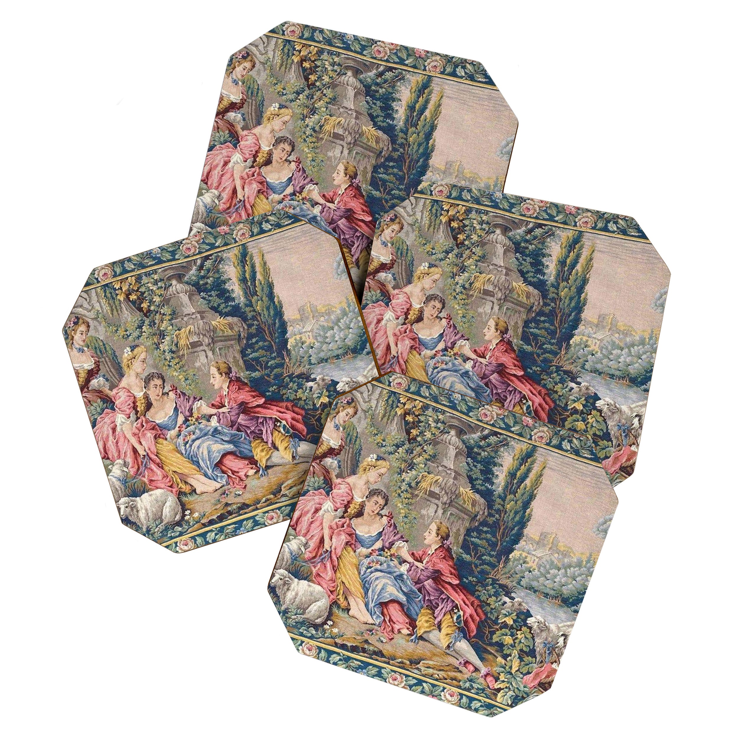 Antique Aubusson French Tapestry Romantic Garden Coaster Gallery Image 1