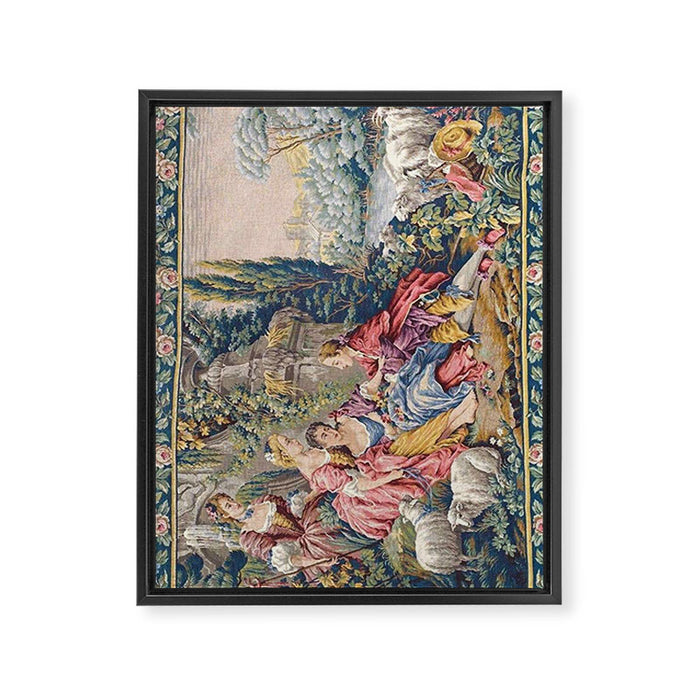 Antique Aubusson French Tapestry Romantic Garden Framed Canvas Print Gallery Image 1
