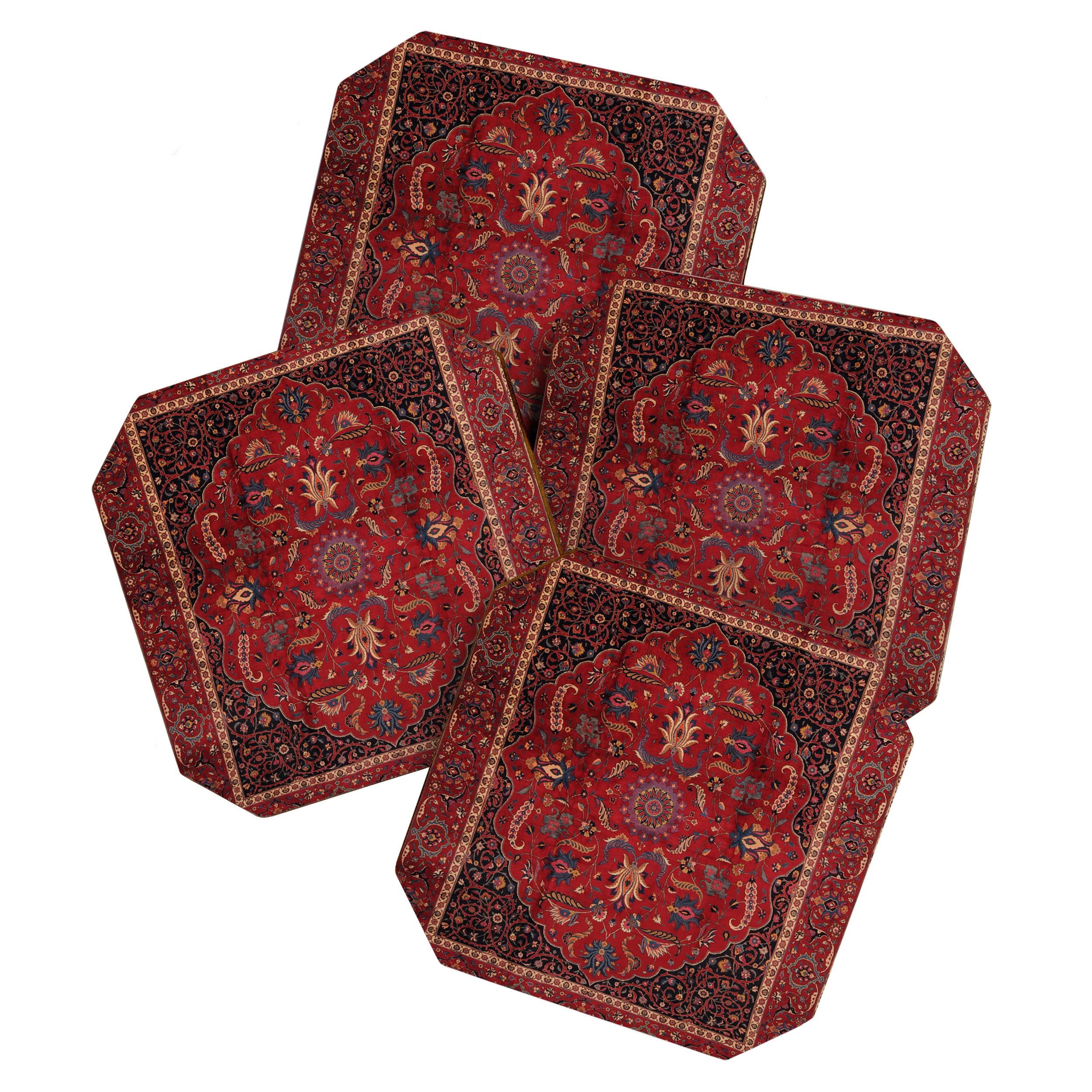 Antique Burgundy Wine Persian Mashad Oriental Rug Coaster Gallery Image 1