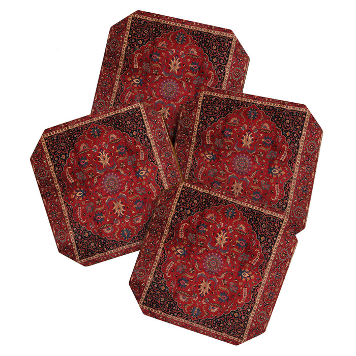 Antique Burgundy Wine Persian Mashad Oriental Rug Coaster Gallery Image 1