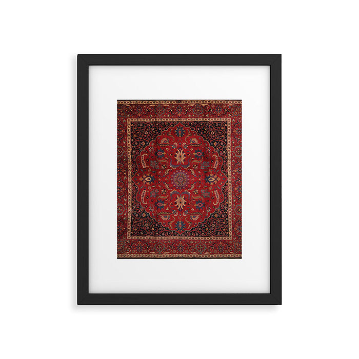 Antique Burgundy Wine Persian Mashad Oriental Rug Framed Art Print Gallery Image 1