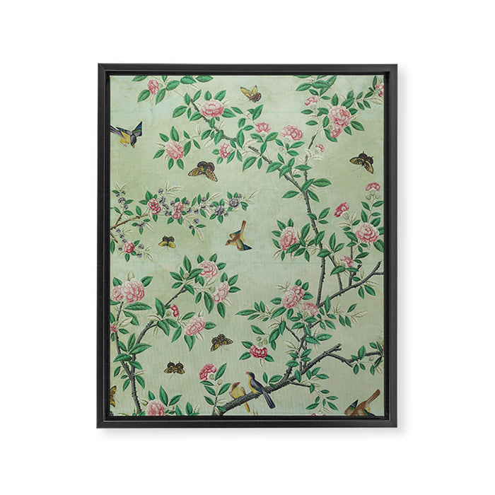 Antique Chinoiserie Peony Flower Bird Garden 1800 Framed Canvas Print Gallery Image 1