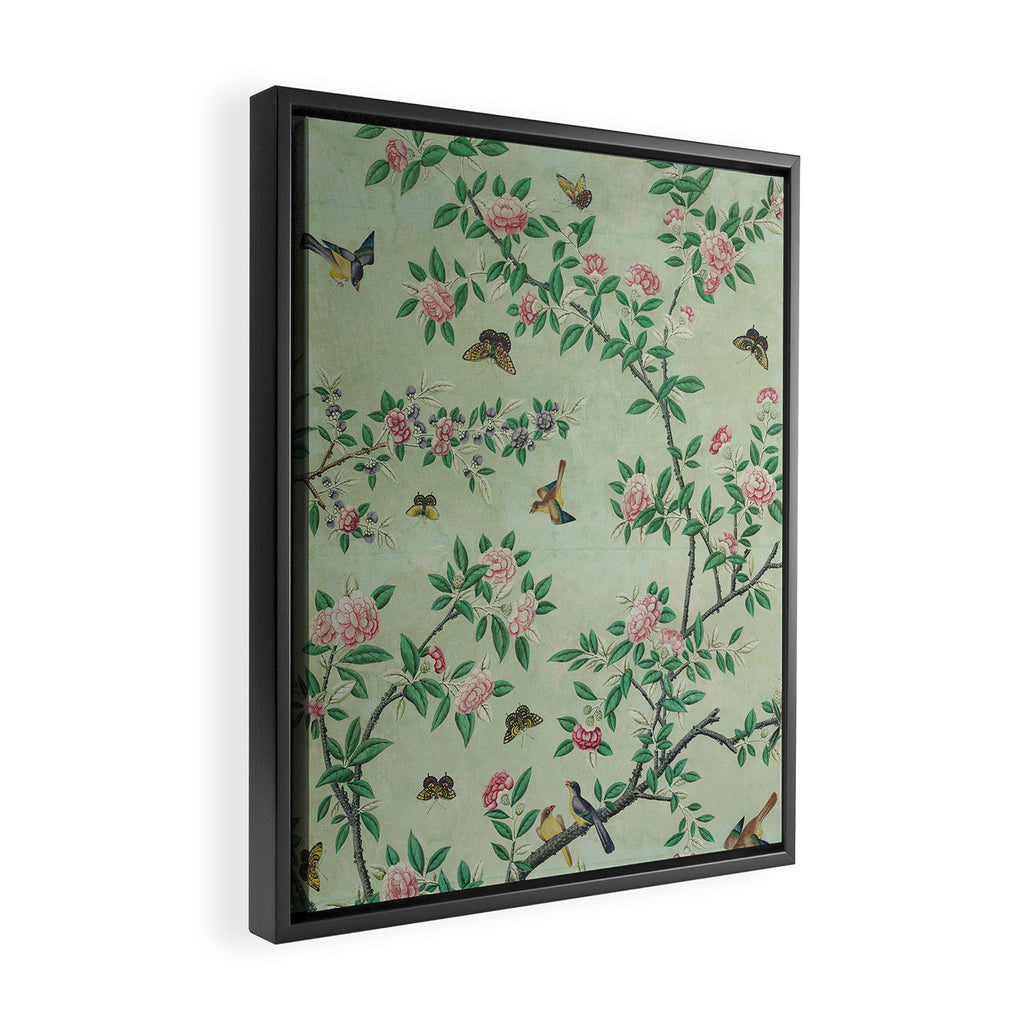 Antique Chinoiserie Peony Flower Bird Garden 1800 Framed Canvas Print Gallery Image 2