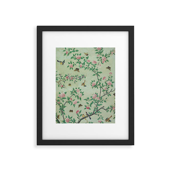 Antique Chinoiserie Peony Flower Bird Garden 1800 Framed Art Print Gallery Image 1