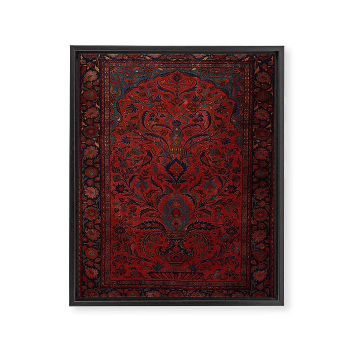 Antique Crimson Manchester Kashan Floral Persian Rug Print Framed Canvas Print Gallery Image 1