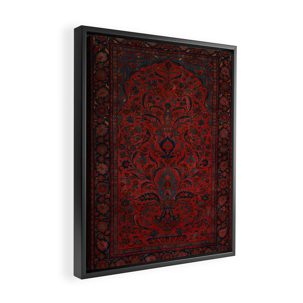 Antique Crimson Manchester Kashan Floral Persian Rug Print Framed Canvas Print Gallery Image 2