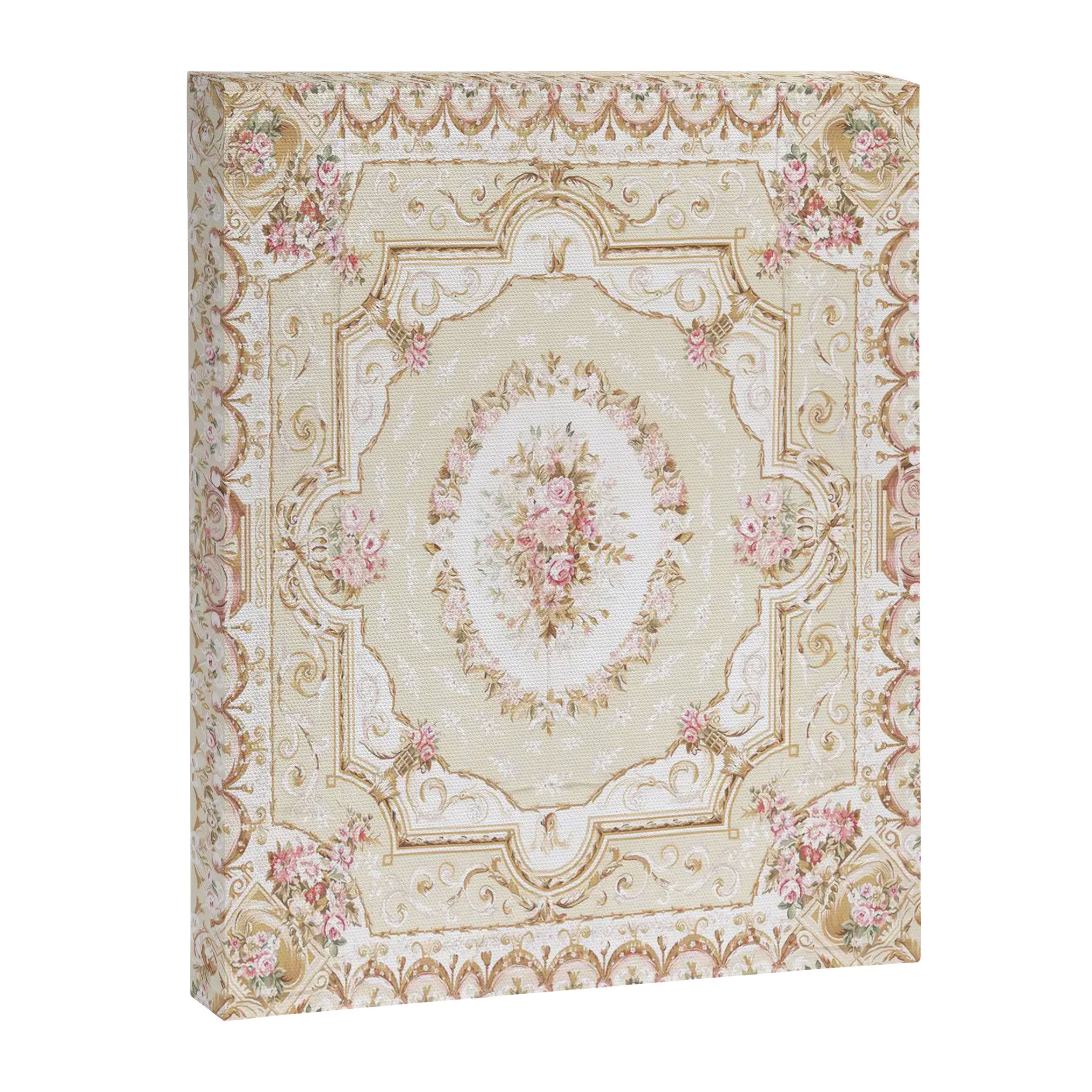 Antique French 19th Century Aubusson Rose Floral Canvas Print Gallery Image 6