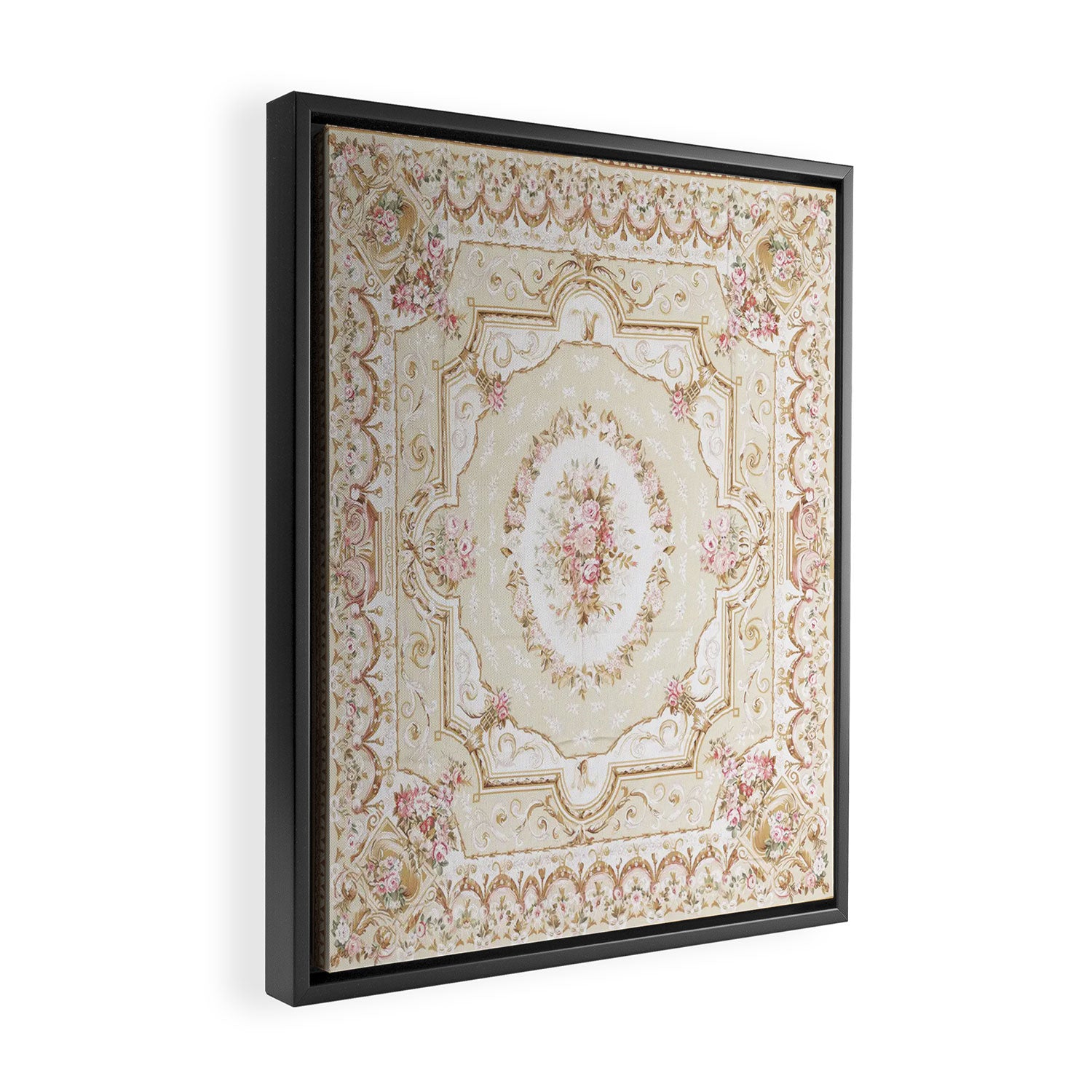 Antique French 19th Century Aubusson Rose Floral Framed Canvas Print Gallery Image 2