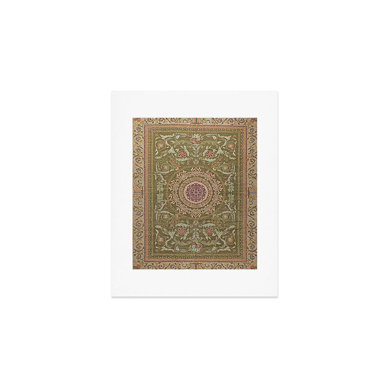 Antique French Art Nouveau Savonnerie Sage Green Blush Carpet Art Print Gallery Image 1