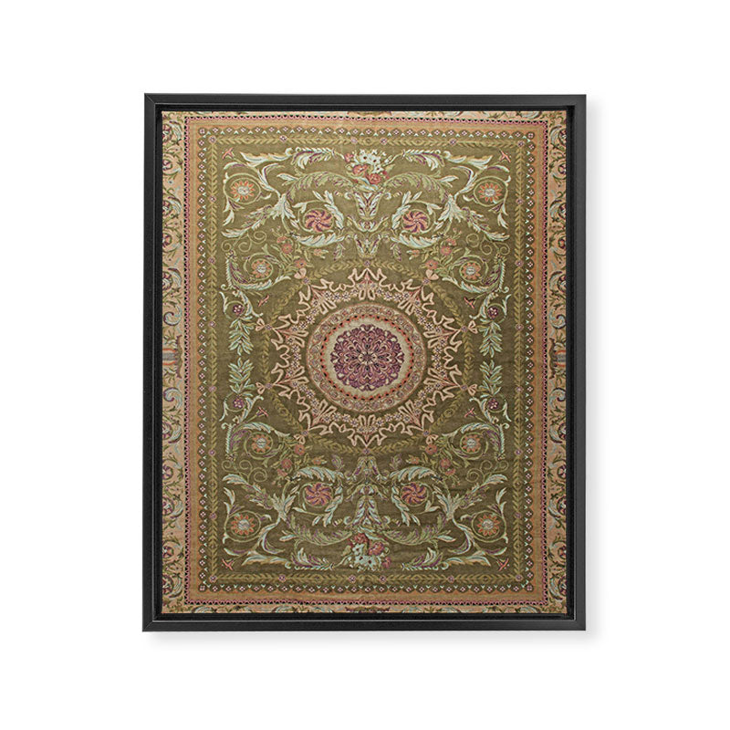 Antique French Art Nouveau Savonnerie Sage Green Blush Carpet Framed Canvas Print Gallery Image 6
