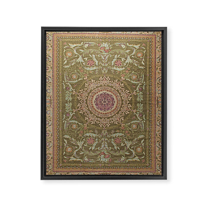 Antique French Art Nouveau Savonnerie Sage Green Blush Carpet Framed Canvas Print Gallery Image 1