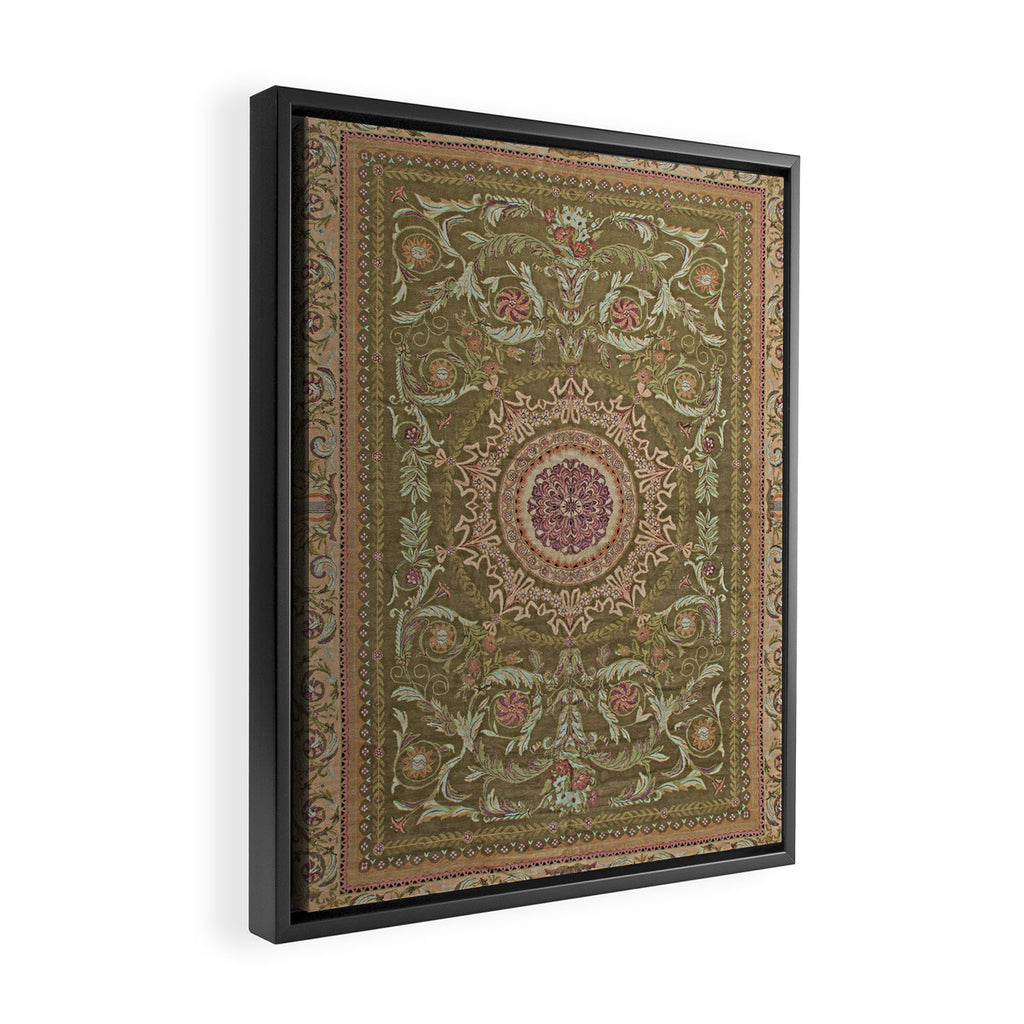 Antique French Art Nouveau Savonnerie Sage Green Blush Carpet Framed Canvas Print Gallery Image 2