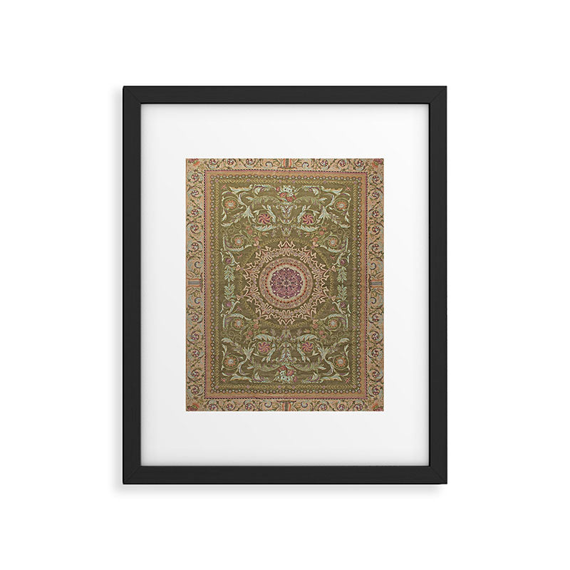 Antique French Art Nouveau Savonnerie Sage Green Blush Carpet Framed Art Print Gallery Image 5