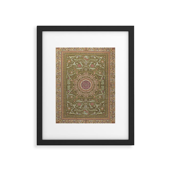 Antique French Art Nouveau Savonnerie Sage Green Blush Carpet Framed Art Print Gallery Image 1