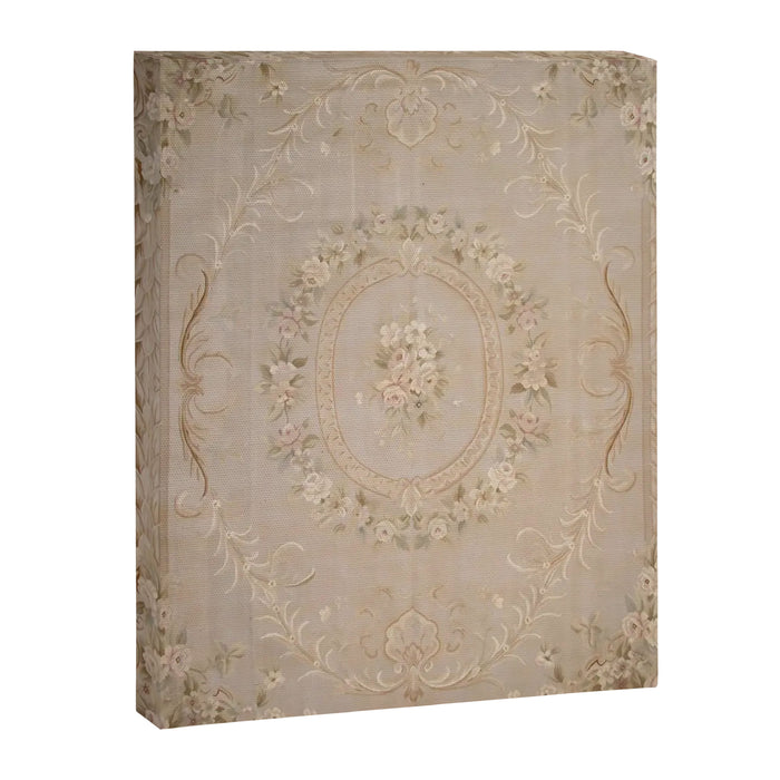 Antique French Aubusson Carpet Beige Rose Floral Canvas Print Gallery Image 1