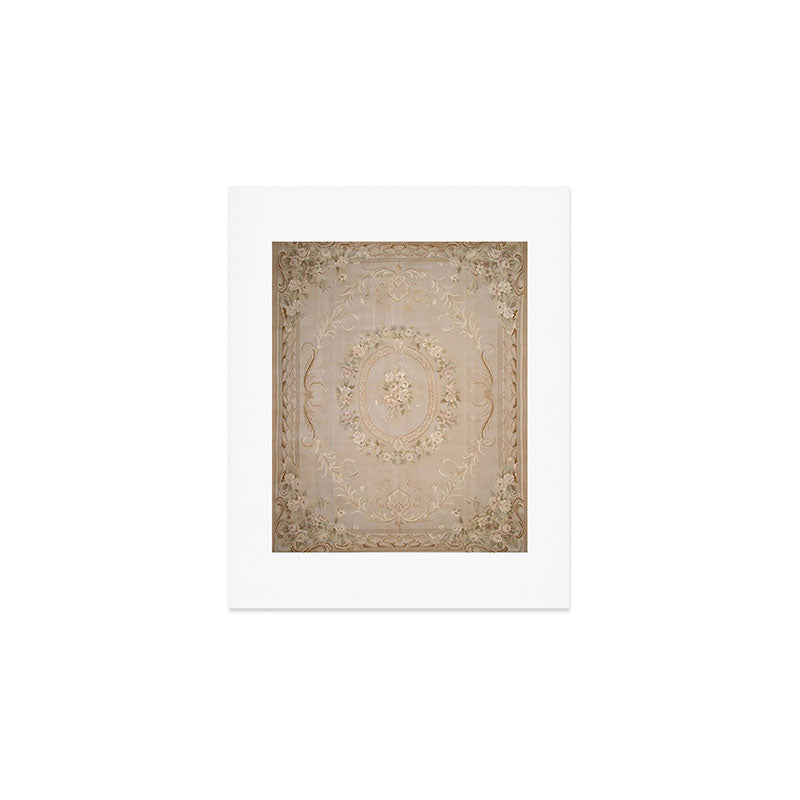 Antique French Aubusson Carpet Beige Rose Floral Art Print Gallery Image 1