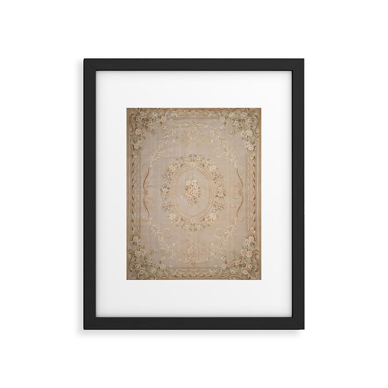 Antique French Aubusson Carpet Beige Rose Floral Framed Art Print Gallery Image 5