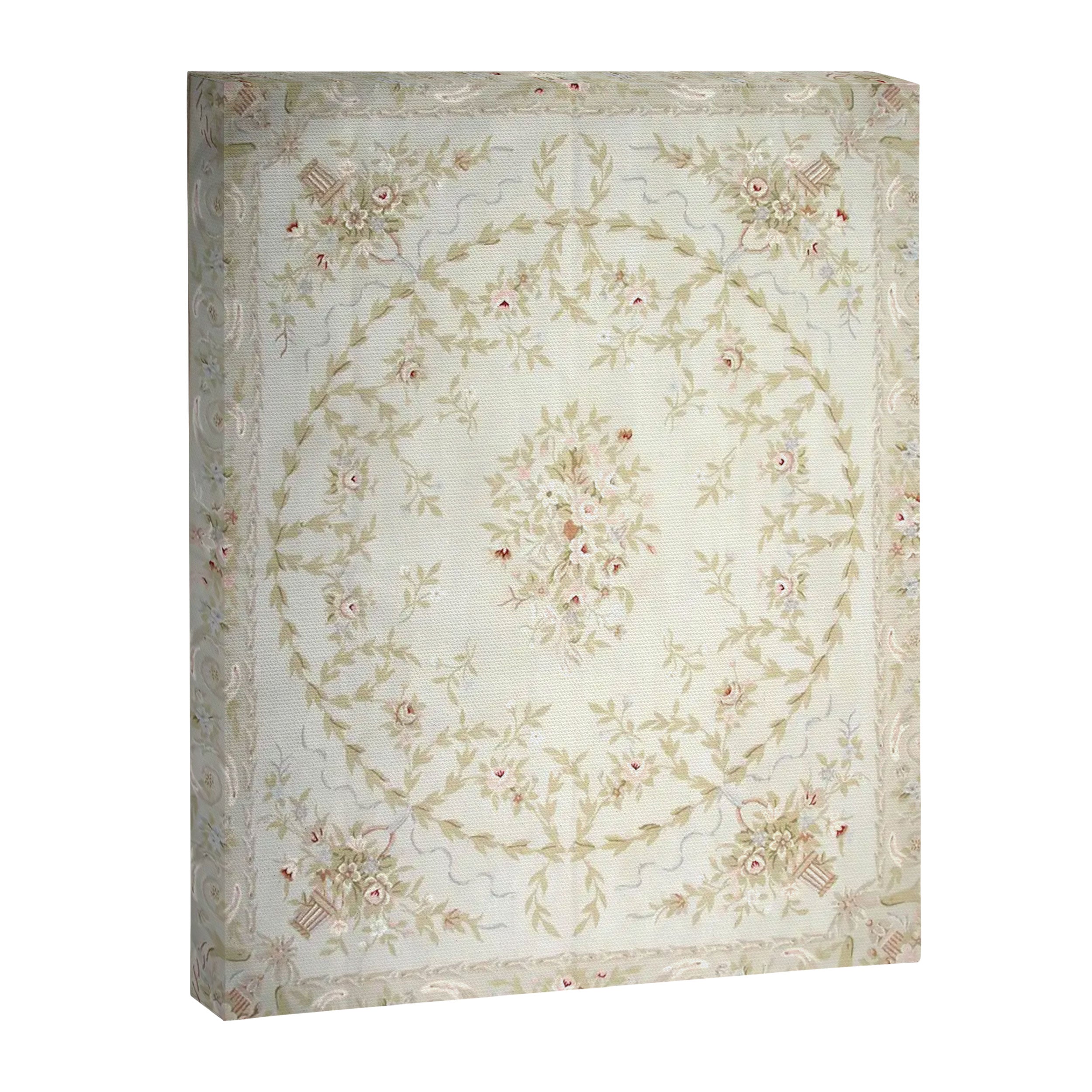 Antique French Aubusson Carpet Cream Rose Sage Floral Canvas Print Gallery Image 6