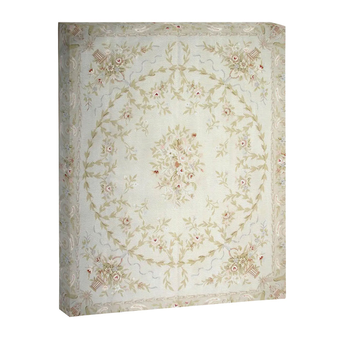 Antique French Aubusson Carpet Cream Rose Sage Floral Canvas Print Gallery Image 1